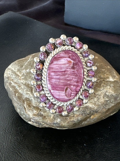 Womens Purple Spiny Oyster Navajo Sterling Silver Cluster Ring Size 9 19760