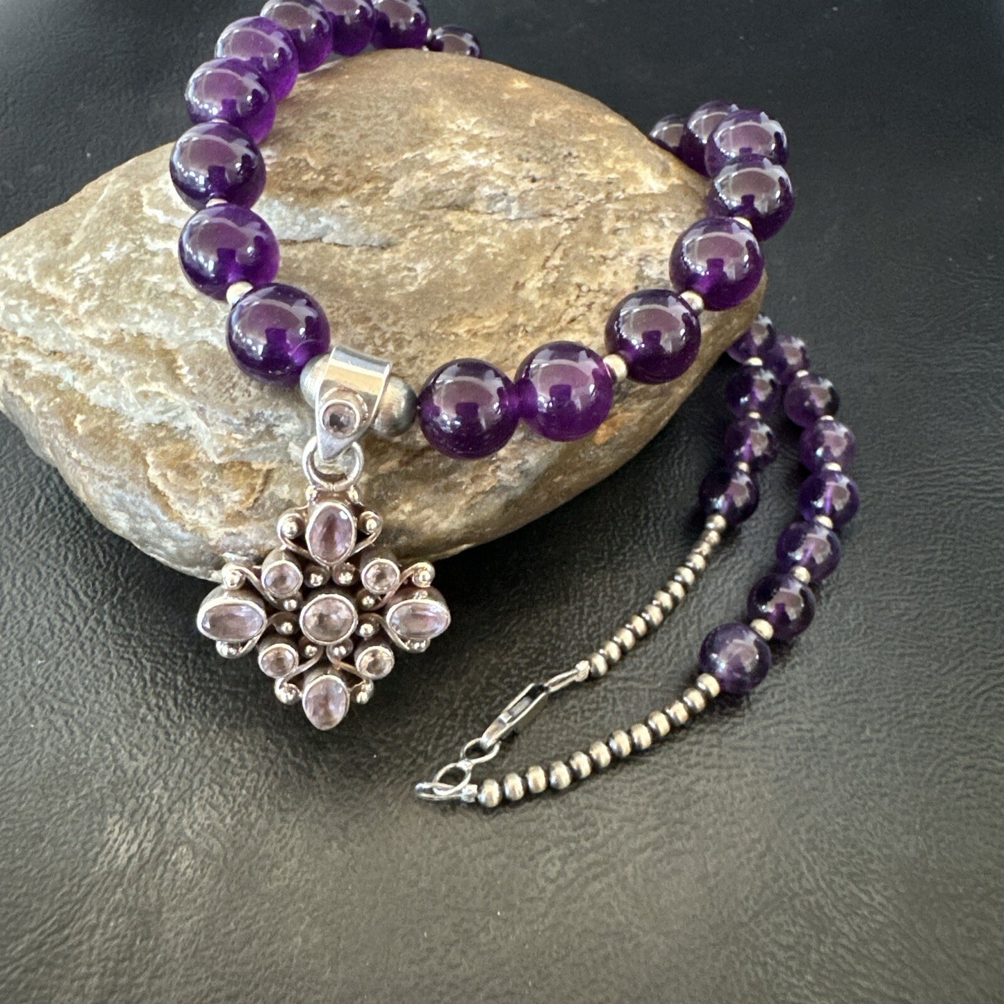 Purple Amethyst Pendant Navajo Sterling Silver Necklace 21" 18256