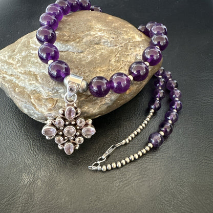Purple Amethyst Pendant Navajo Sterling Silver Necklace 21" 18256