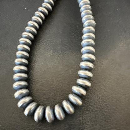 Sterling Silver Beads 8mm Rondelle Flat Sterling Silver Beads Necklace 18” 18831