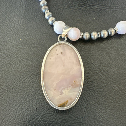 Southwestern Sterling Silver Pink Queen Conch Bead Necklace Pendant 20" 19557
