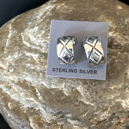 Children Girls Navajo Sterling Silver Stamped Handmade Earrings 0.25" 18635
