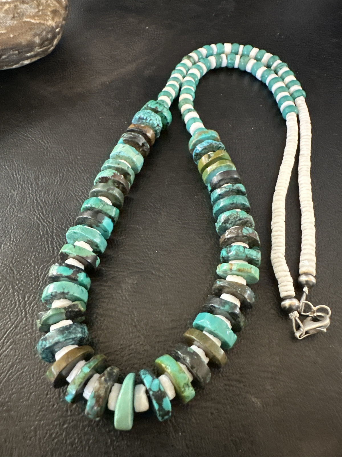 Navajo Blue Turquoise Shell Heishi Sterling Silver Bead 25” Necklace 17853