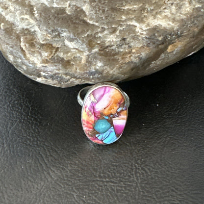 Blue Turquoise Spiny Oyster Southwestern Sterling Silver Ring Size 7 18495