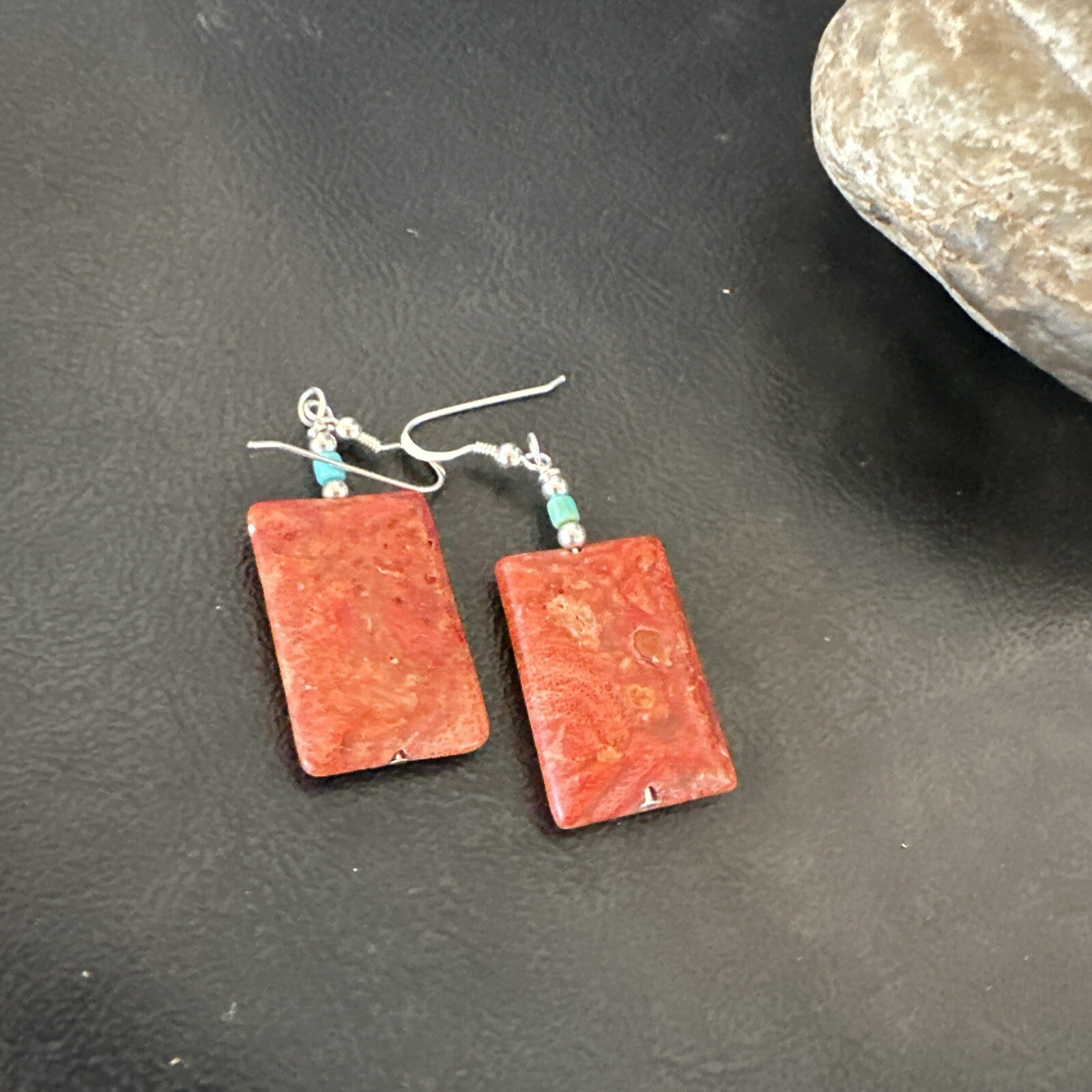 Apple Sponge Coral Southwestern Sterling Silver Earrings 1.5” 18838