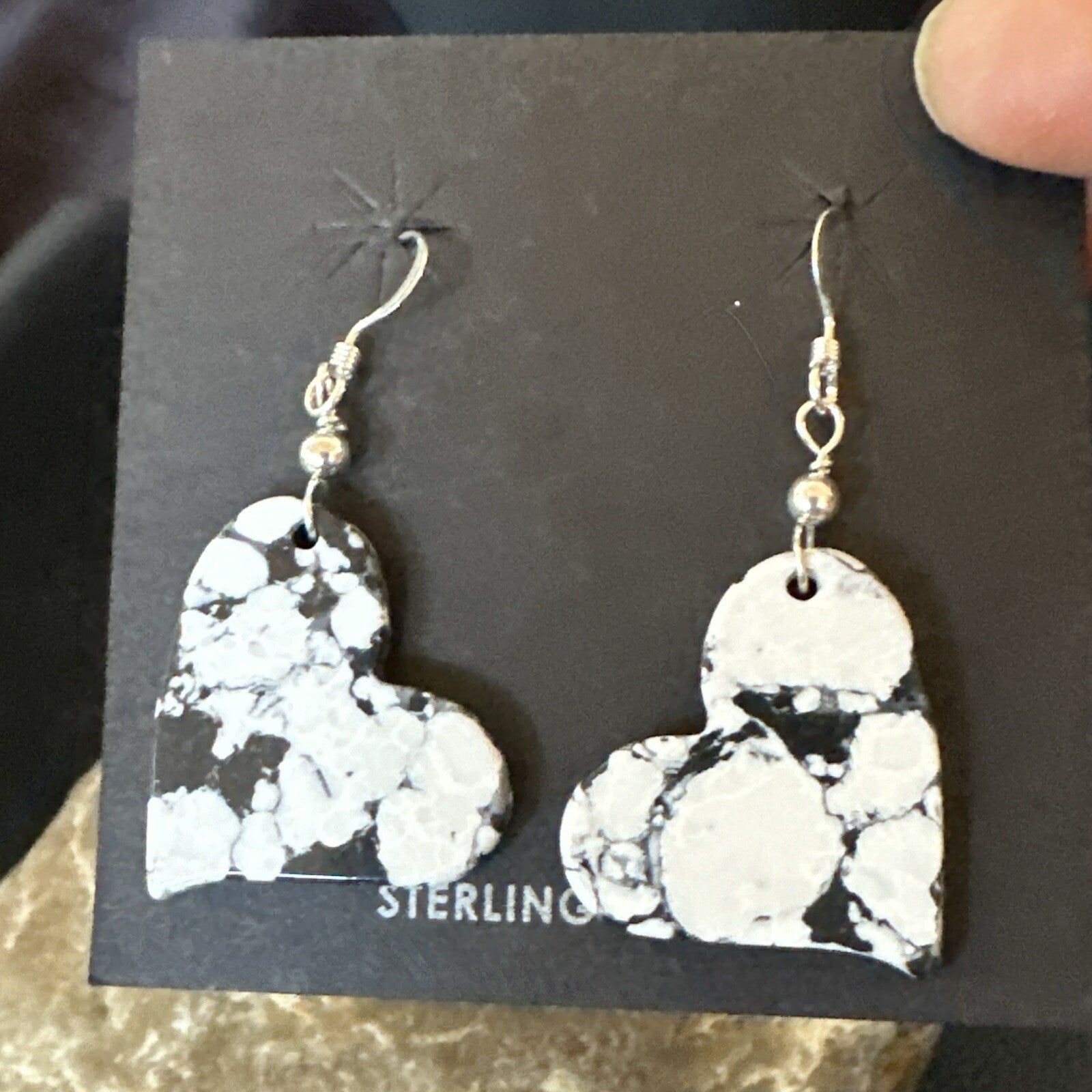 Heart Navajo Slab White Buffalo Turquoise Sterling Silver Earrings 17879