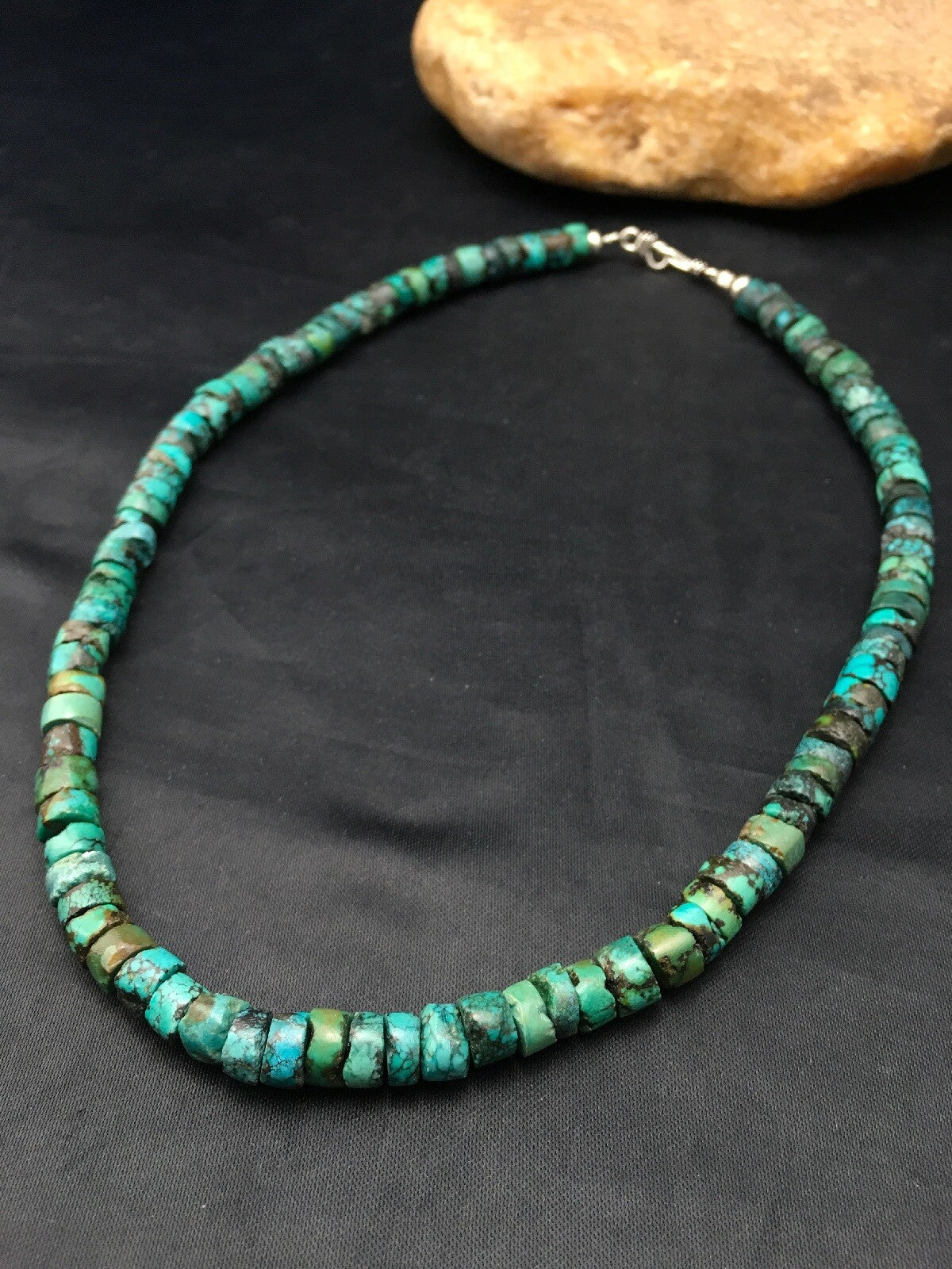 Turquoise 8mm Heishi Southwestern Sterling Silver Beads Necklace 20" 4348