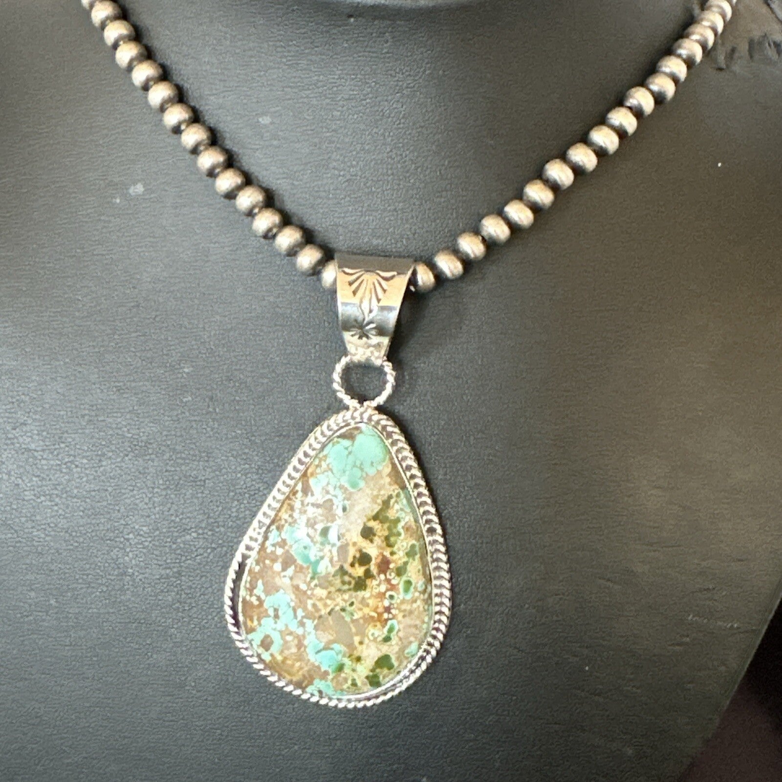 Mens Women Navajo Sterling Silver Green Royston Turquoise Necklace Pendant 18051