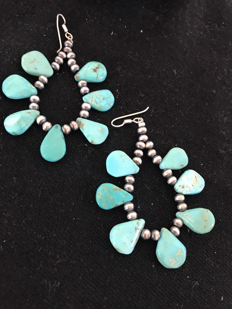 Native American Navajo Blue Cluster Turquoise Sterling Silver Earrings 10063
