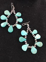 Navajo Blue Cluster Turquoise Earrings | Sterling Silver | Authentic Native American Handmade | 10063
