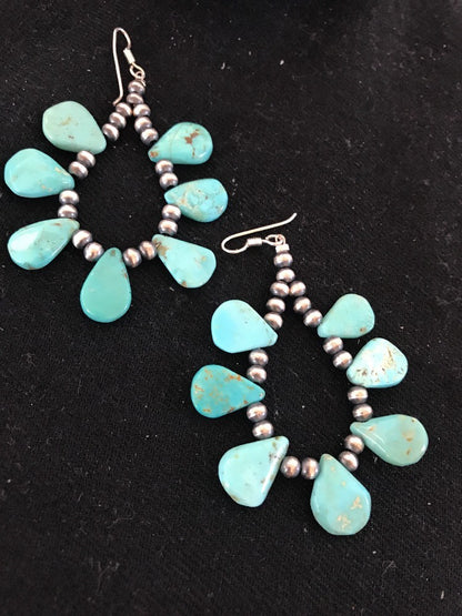 Native American Navajo Blue Cluster Turquoise Sterling Silver Earrings 10063