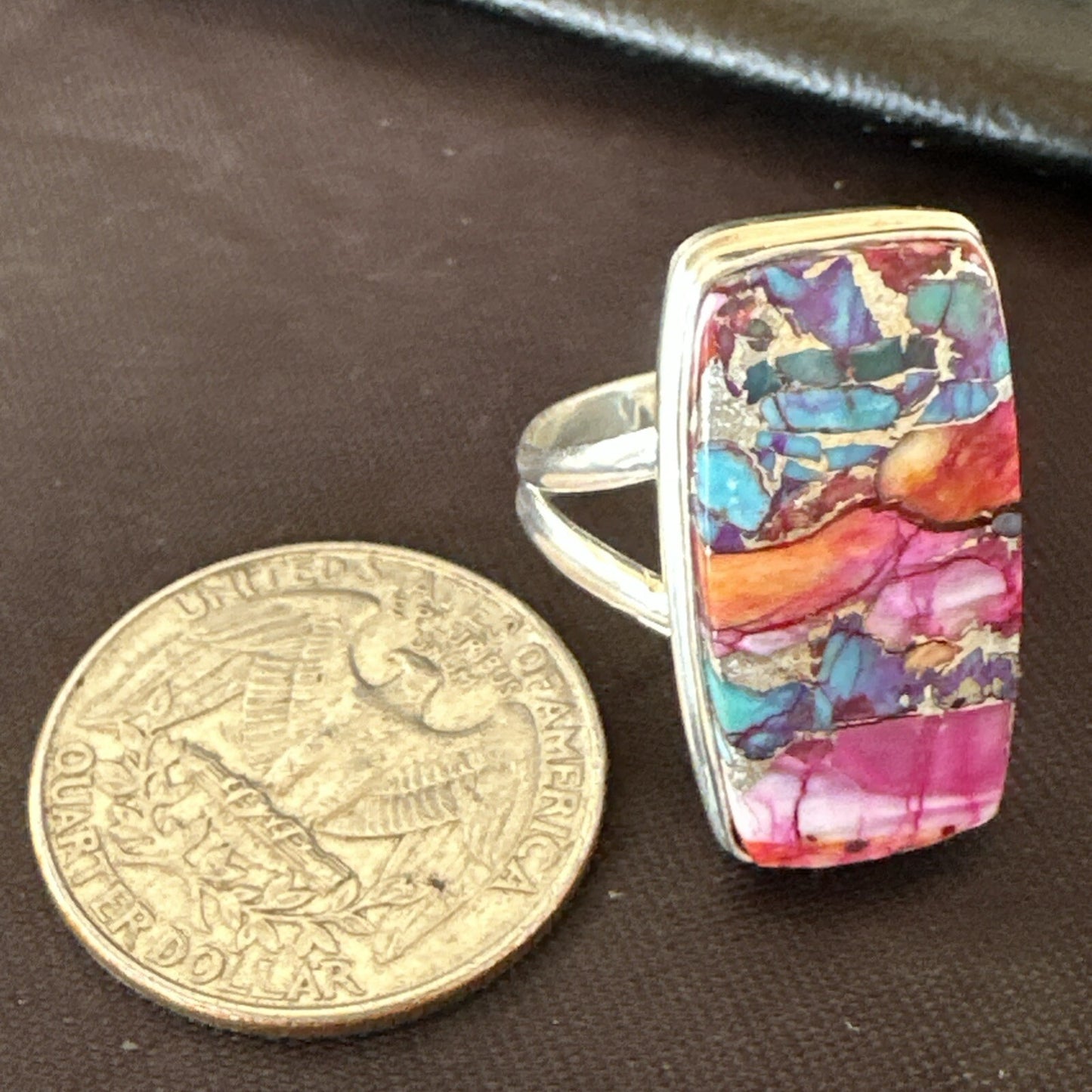 Blue Turquoise Spiny Oyster Southwestern Sterling Silver Ring Size 9 18541