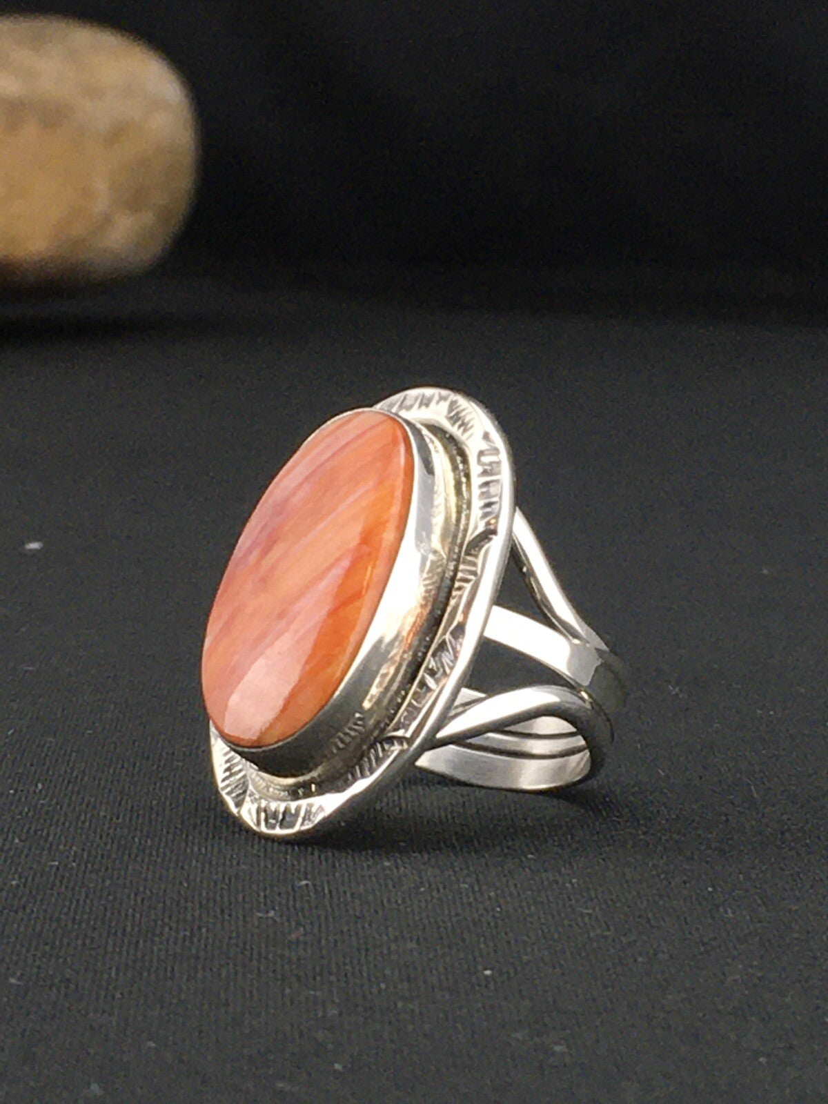 Orange Spiny Oyster Southwestern Sterling Silver Ring Size 7.75 04888
