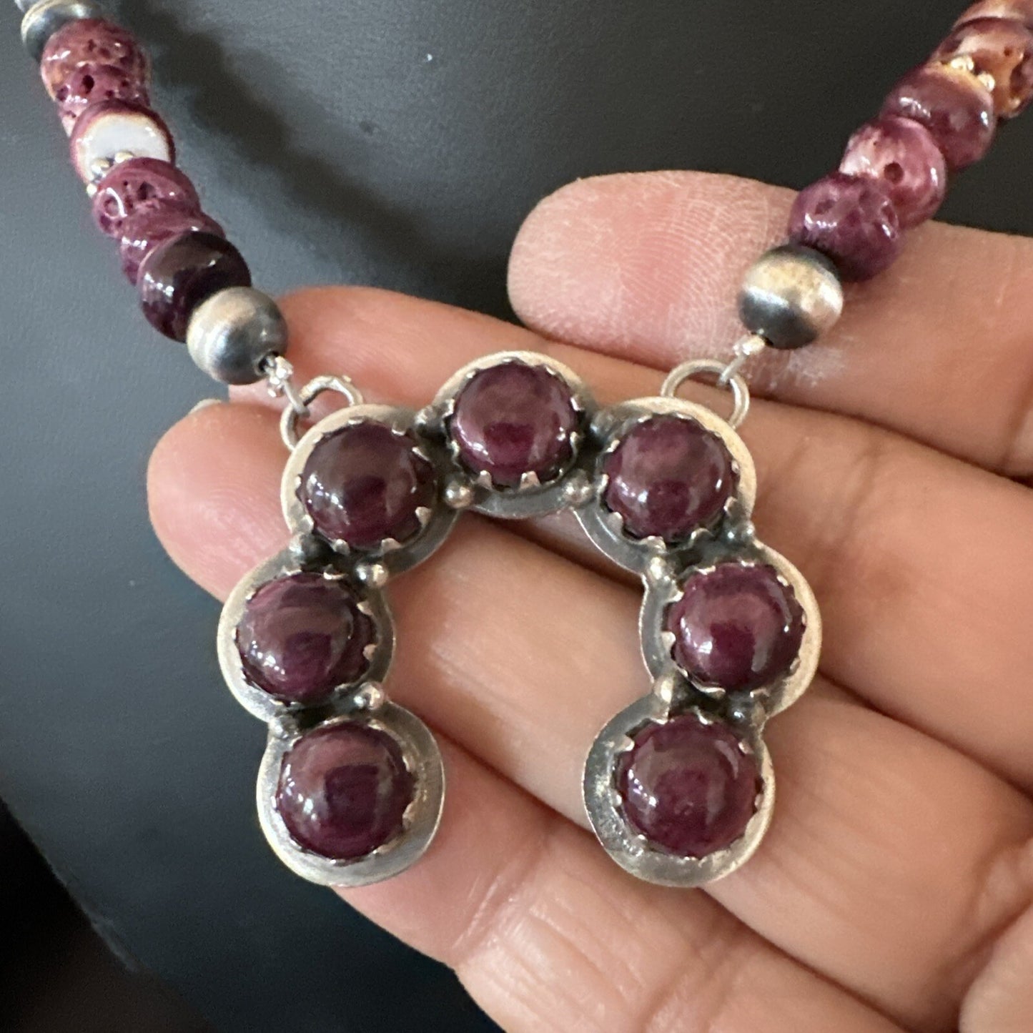 Purple Spiny Oyster Naja Pendant Turquoise Navajo Sterling Silver Necklace 18850