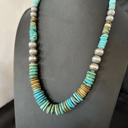 WoMens Blue Green Turquoise Navajo Sterling Silver Necklace 24” 19493