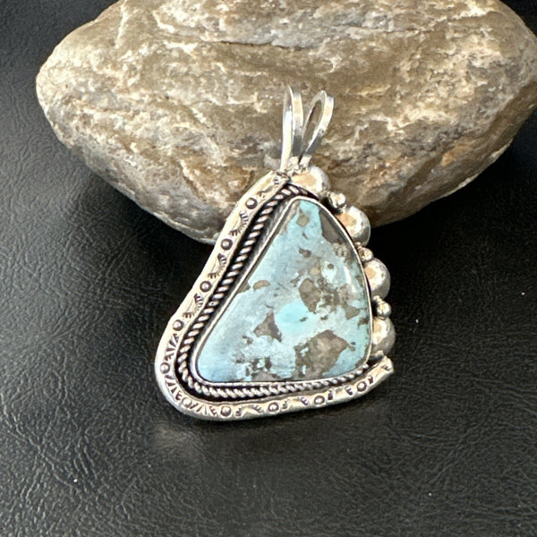 Men Women Blue Turquoise Pendant Navajo Yazzie | Sterling Silver | Authentic Native American Handmade | 19527