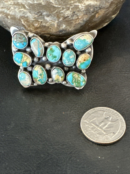 Butterfly Navajo Sterling Silver Cluster Sonoran Blue Turquoise Ring Sz 11 18604