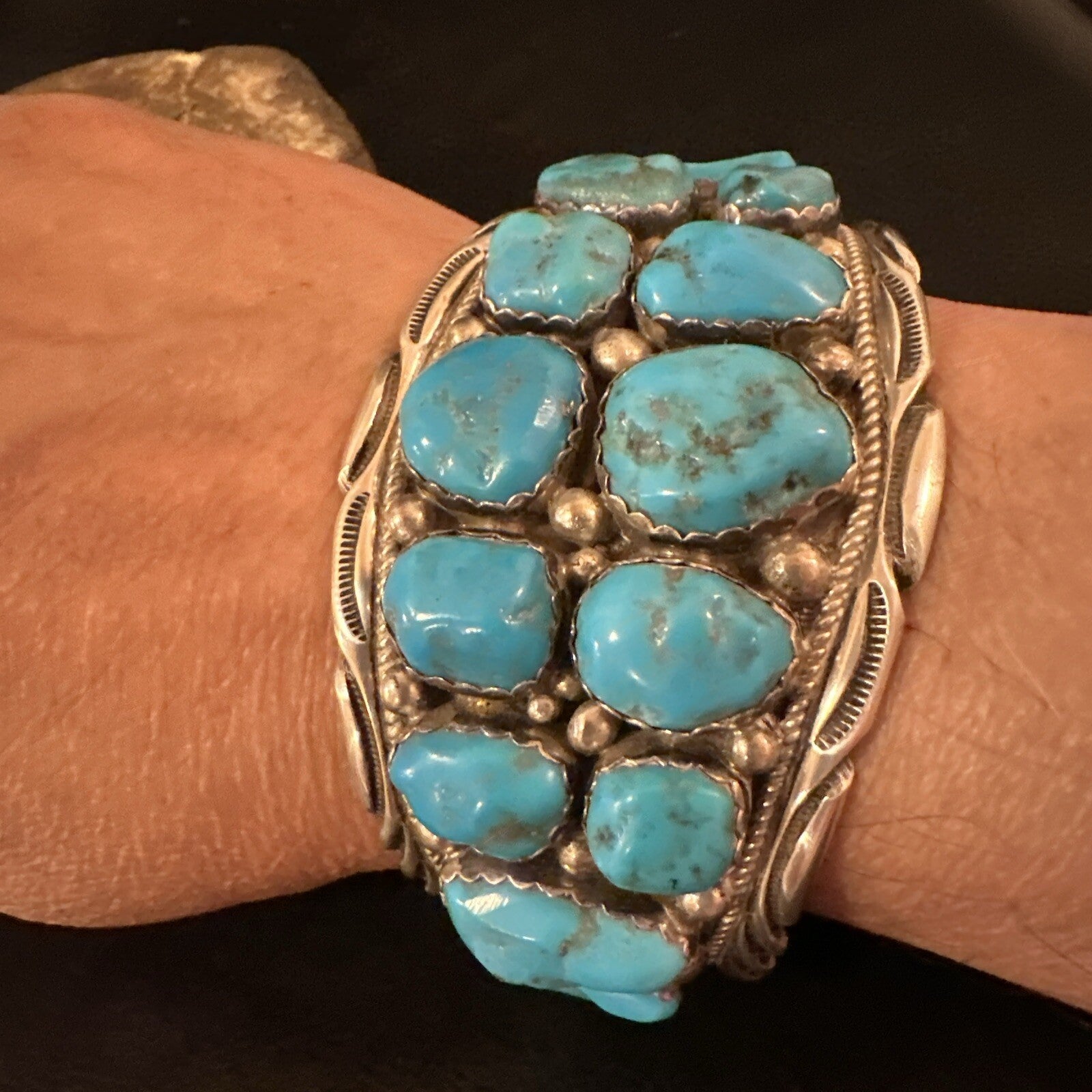 Sleeping  Beauty Kingman Turquoise Navajo Sterling Silver Cuff Bracelet 18138