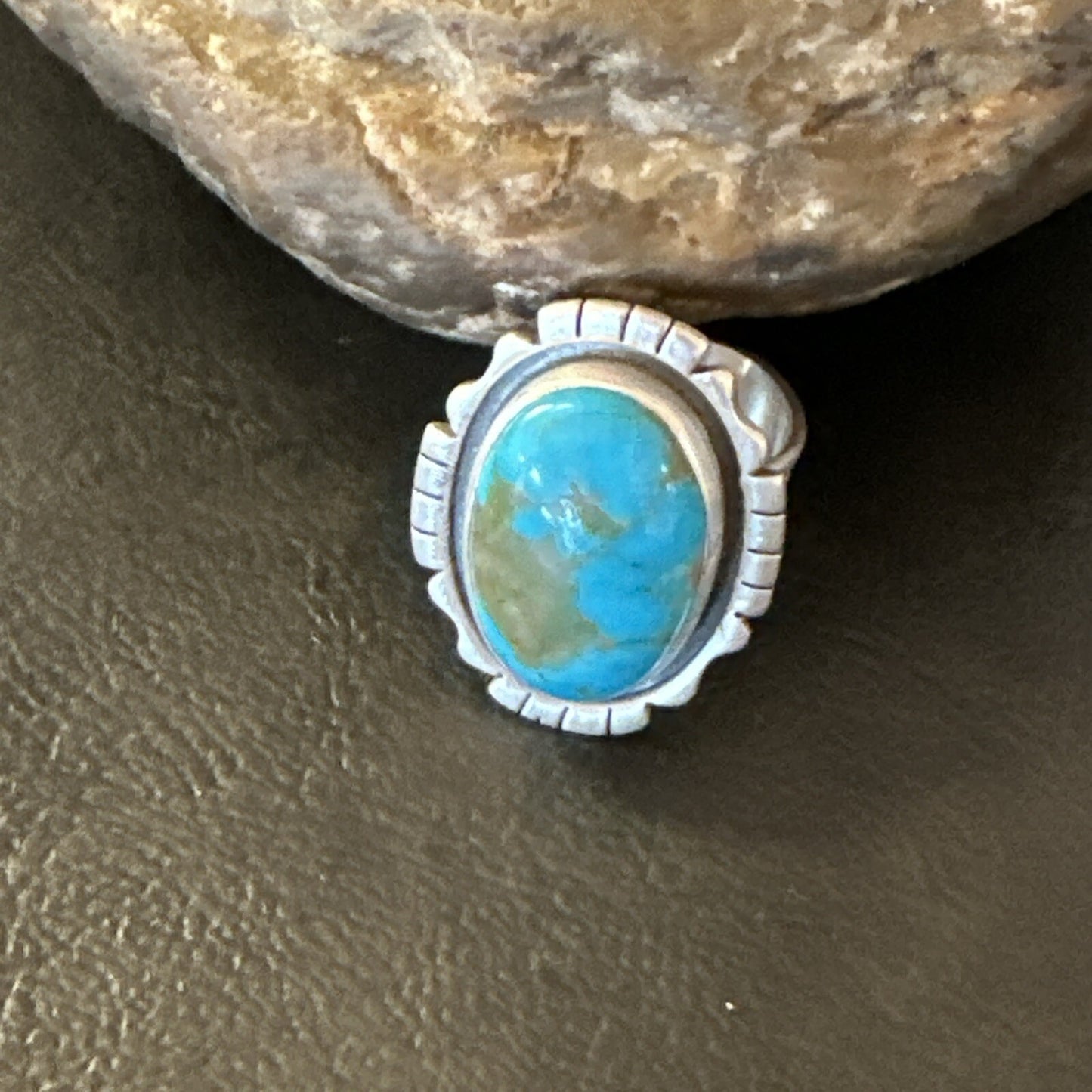Blue Kingman Turquoise Navajo Sterling Silver Adjustable Ring Size 8 18825