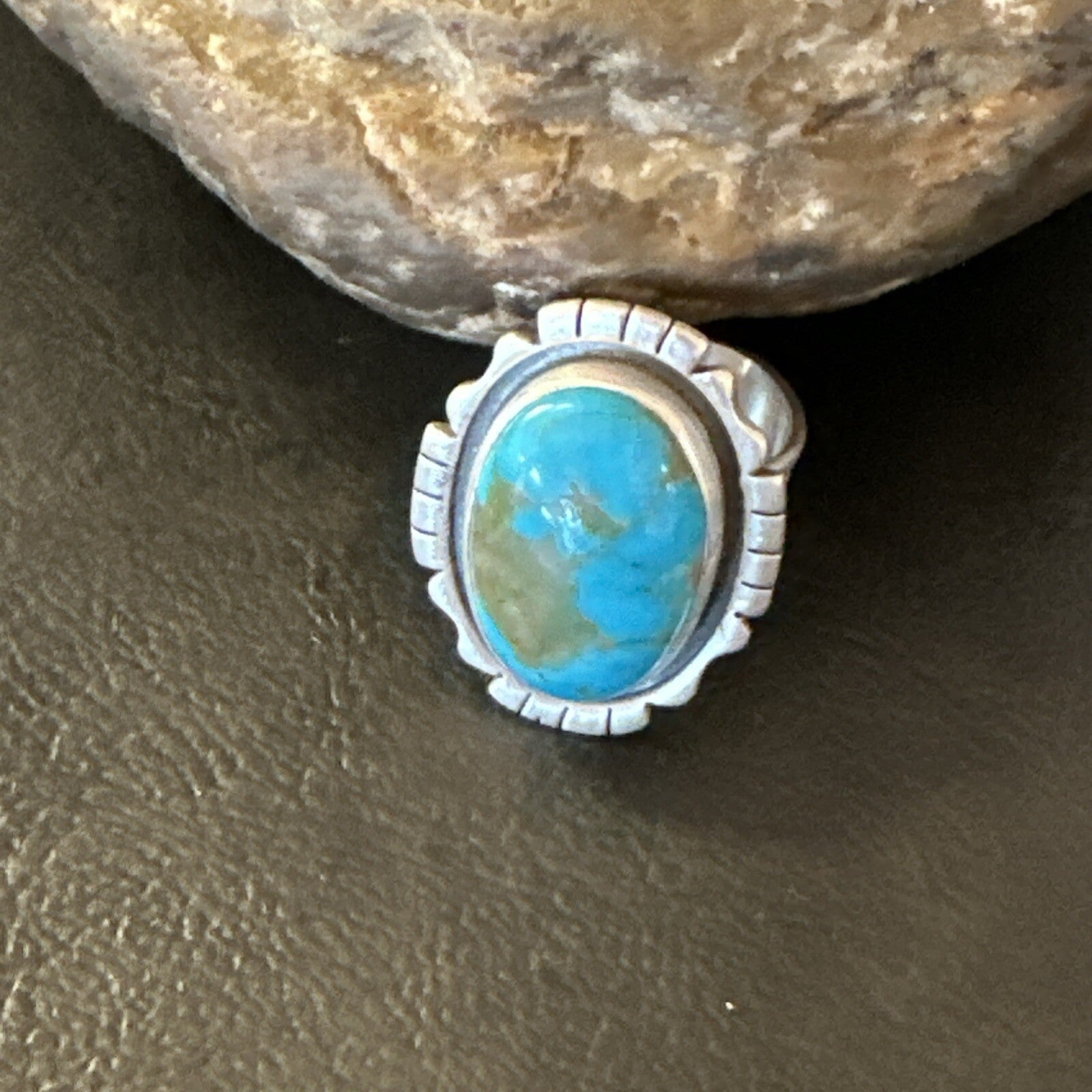 Blue Kingman Turquoise Navajo Sterling Silver Adjustable Ring Size 8 18825