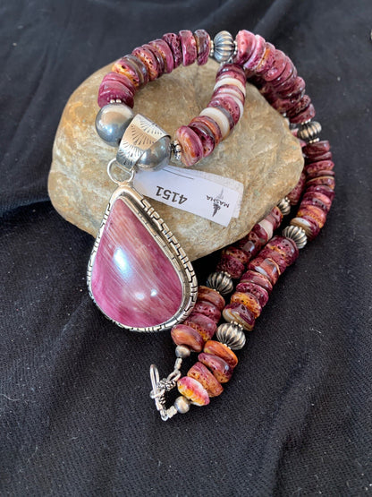 Purple Spiny Oyster Pendant Navajo Pearls Sterling Silver Necklace 04151
