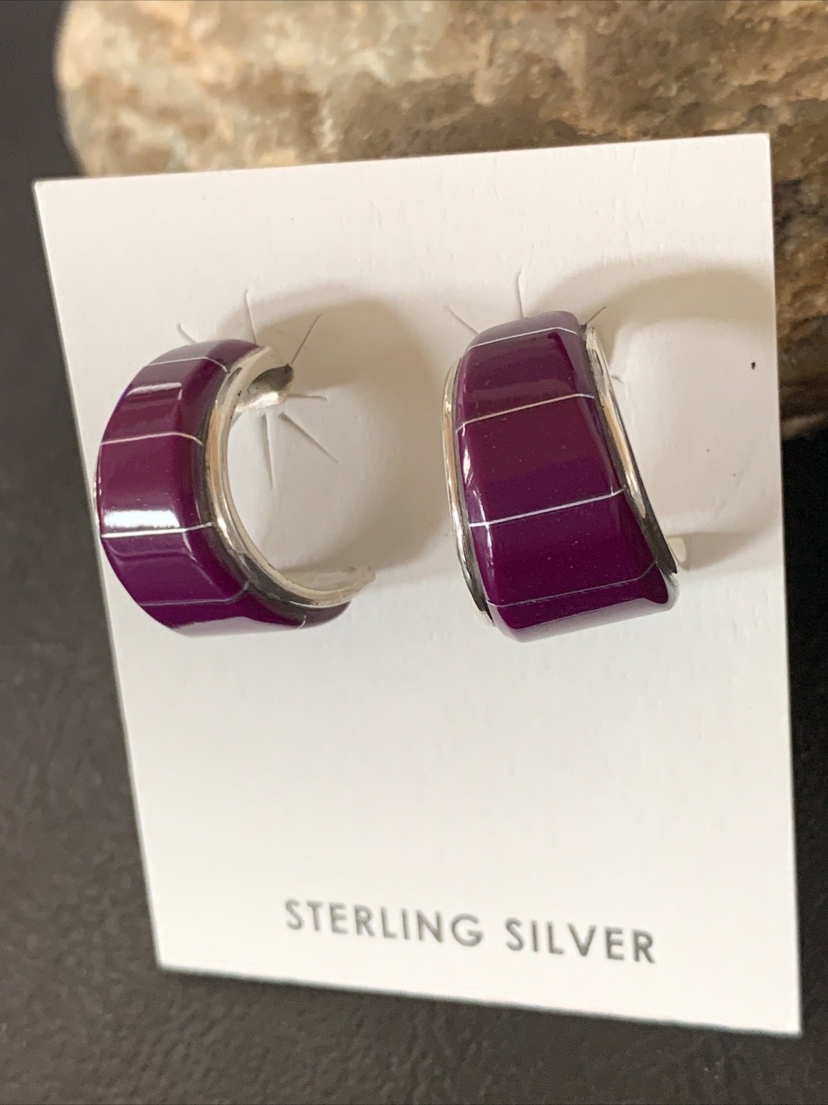 Purple Stone Navajo Sterling Silver Dangle Inlay Earrings 12908