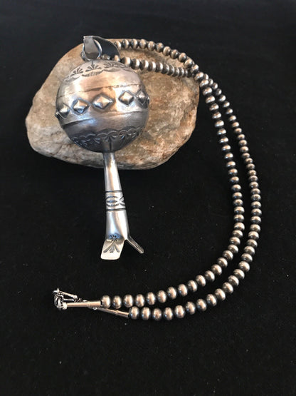 Navajo YAZZIE Sterling Silver LG Naja Necklace Pendant 4" 08394