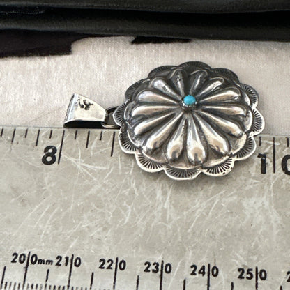 Navajo Native American Turquoise Pendant  Stamped Sterling Silver 1” 19687