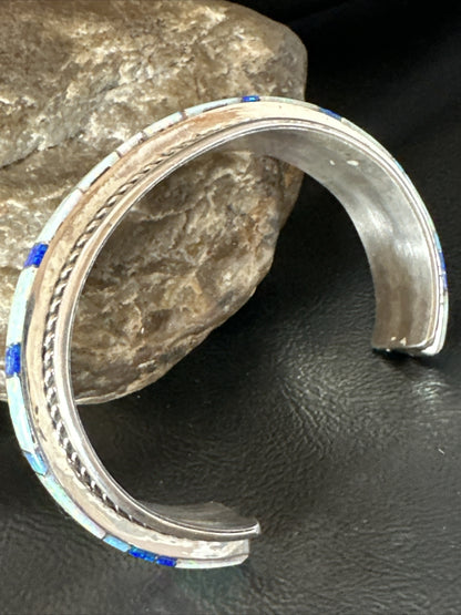 Blue Lapis Opal Zuni Sterling Silver Cuff Inlay Bracelet 17956