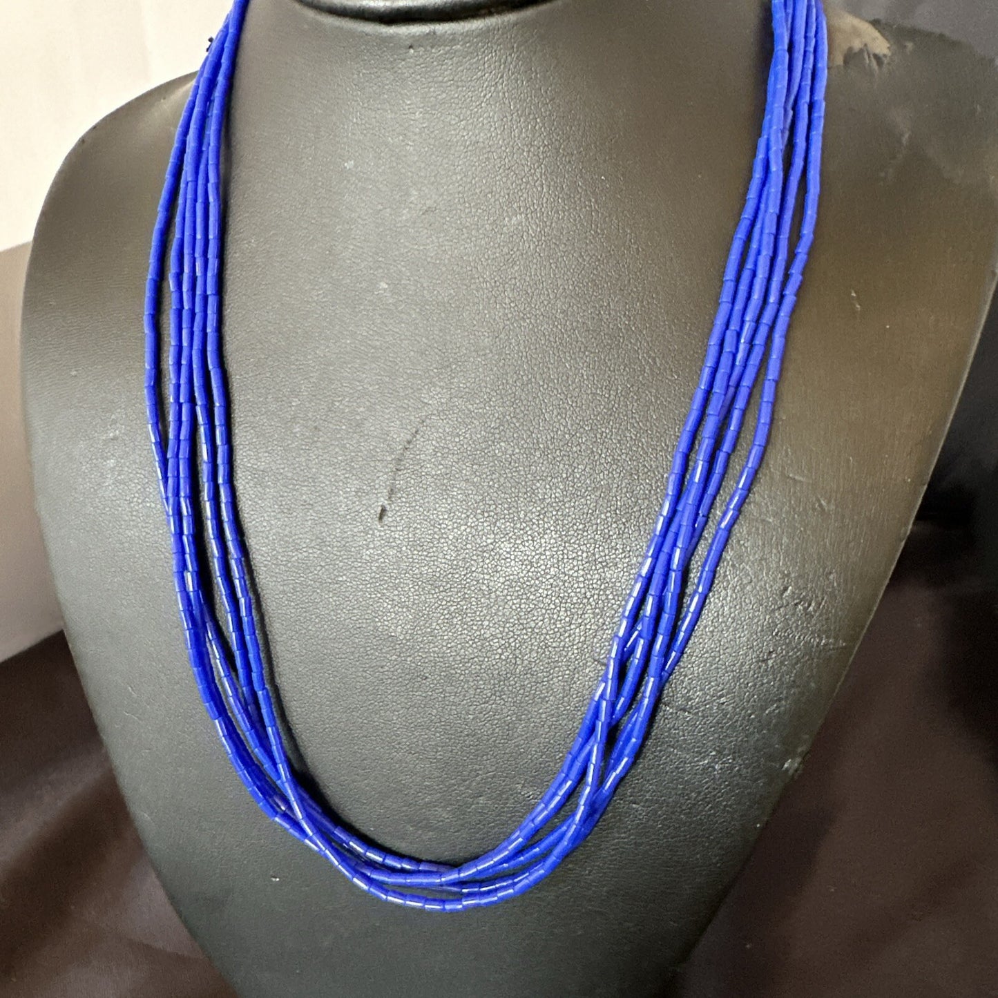 Navajo Lapis 5S Sterling Silver Tube Heishi Bead Necklace 19” 18102