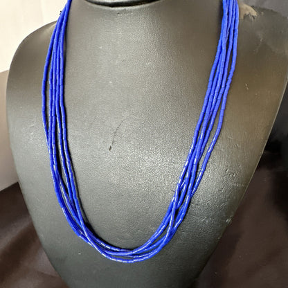 Navajo Lapis 5S Sterling Silver Tube Heishi Bead Necklace 19” 18102