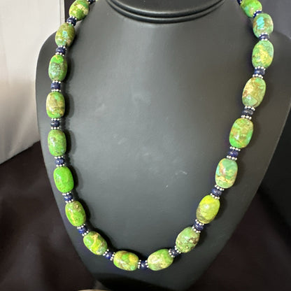 Green Turquoise Lapis Nugget Southwestern Sterling Silver Necklace 22" 19249