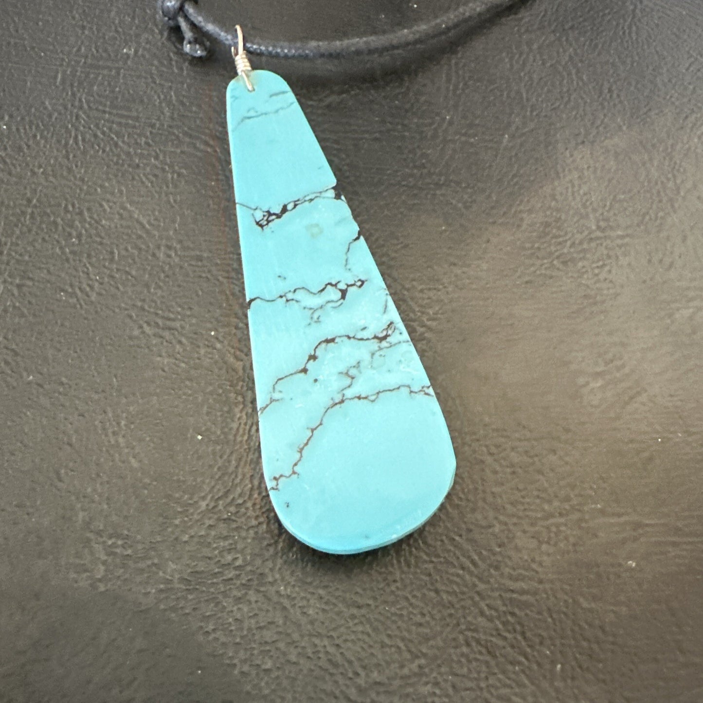 Santo Domingo Turquoise Spiny Adjustable Cord Necklace Inlay Pendant 3” 18476