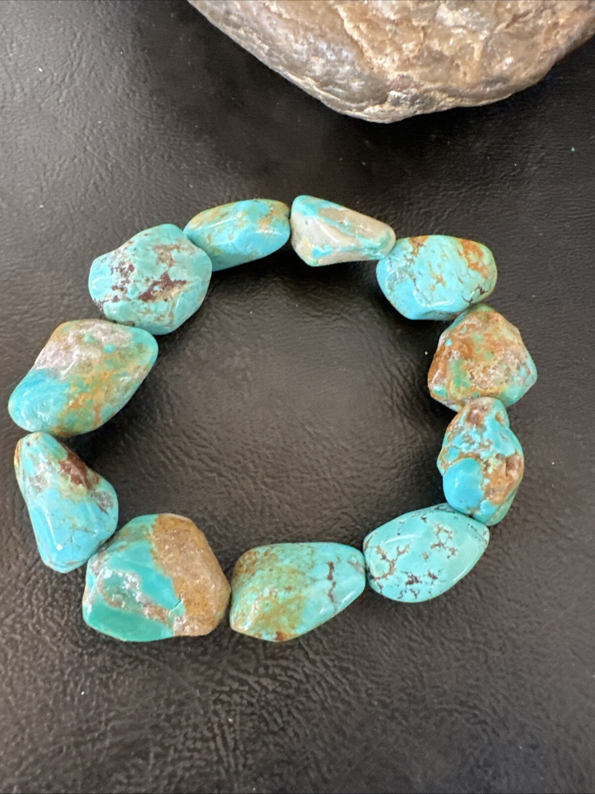 Mens Womens Blue Turquoise Stretch Stone Friendship Bracelet 7" 18866