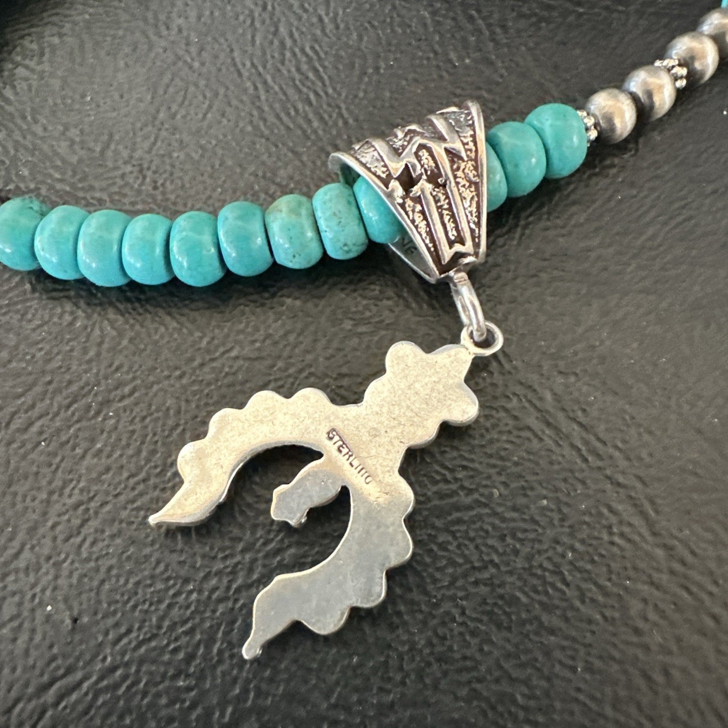 Naja Blue Turquoise Cluster Zuni Pendant Sterling Silver Necklace 20" 19716