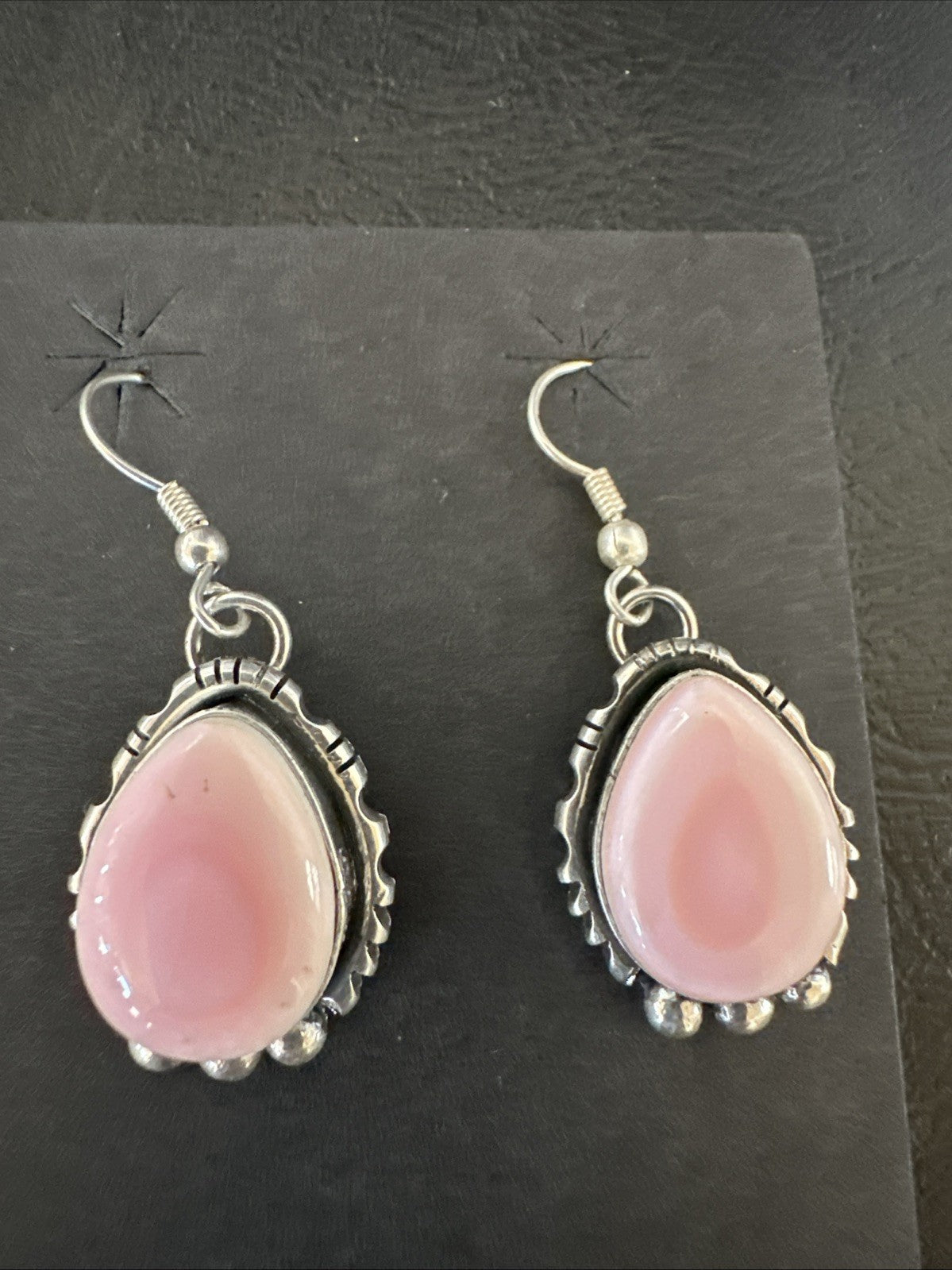 Yazzie Pink Queen Conch Navajo Sterling Silver Dangle Earrings 19324