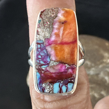 Blue Turquoise Spiny Oyster Southwestern Sterling Silver Ring Size 5 18502