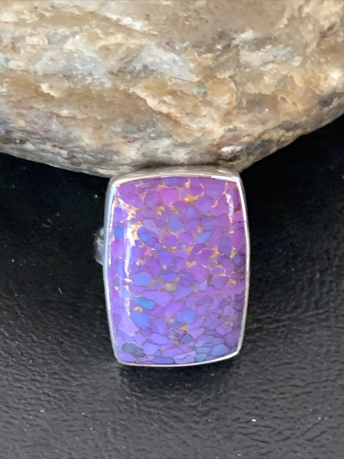 Purple Mohave Turquoise Navajo Sterling Silver Ring Size 8.5 Adjustable 11797