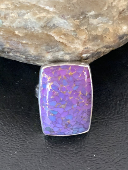 Purple Mohave Turquoise Navajo Sterling Silver Ring Size 8.5 Adjustable 11797