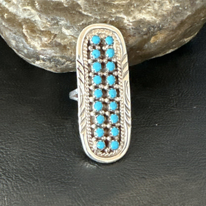 Blue Turquoise Zuni Sterling Silver Petite Point Cluster Ring Size 9 18791
