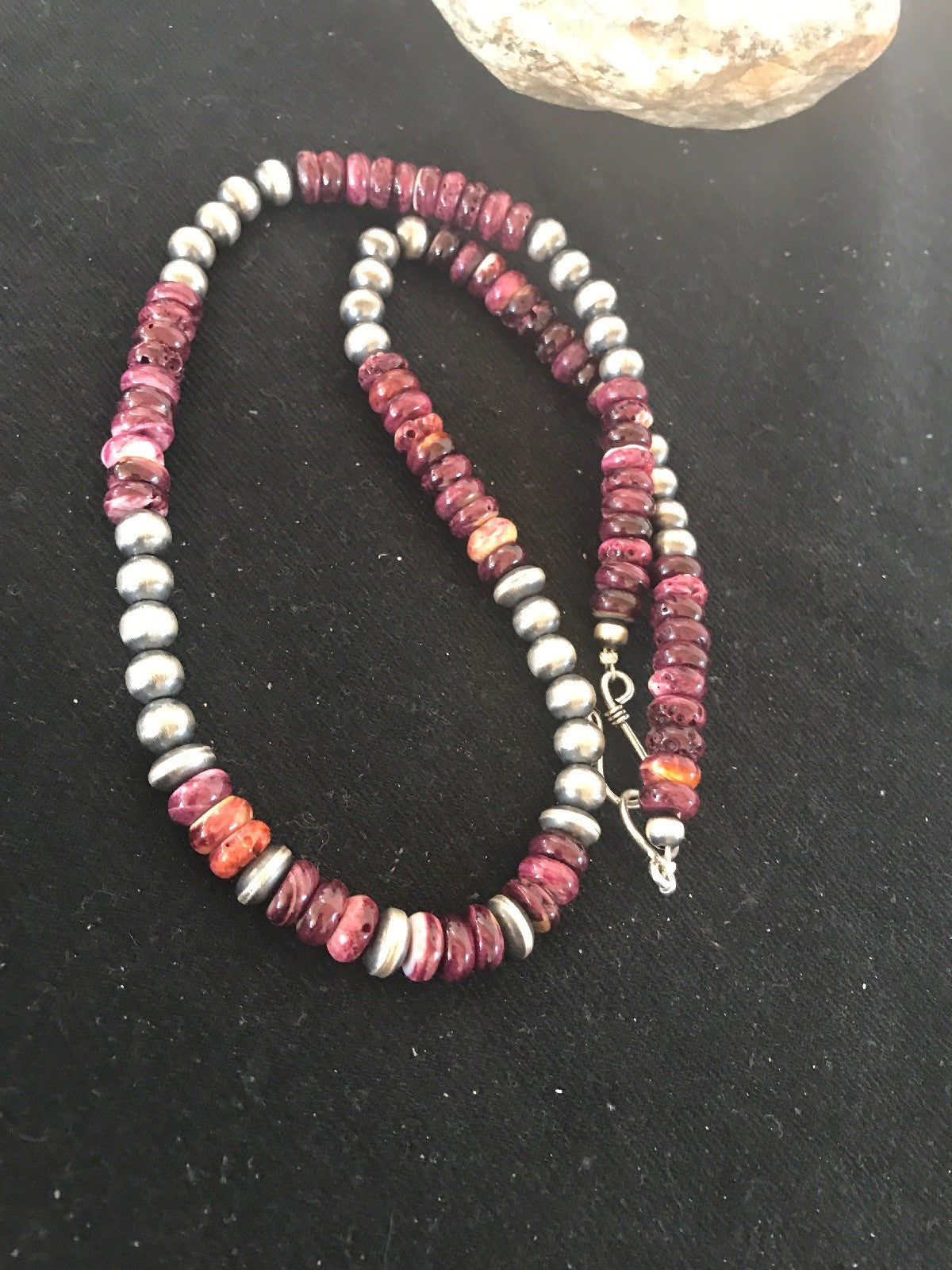Purple Spiny Oyster Navajo Sterling Silver Necklace 20" 10272