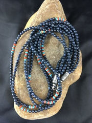 Navajo Dumortierite Turquoise Necklace 5 Strand 21" | Sterling Silver | Authentic Native American Handmade | 10243