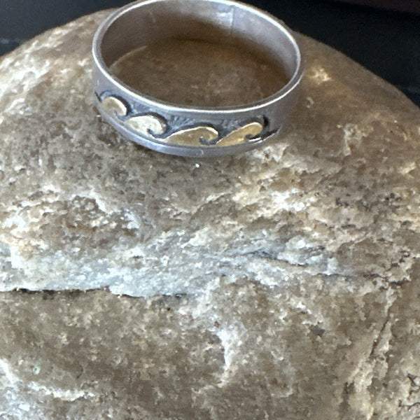 Men's Wedding Band Navajo Stamped 14K Gold Ring Sz 12 | Sterling Silver | Authentic Native American Handmade | 17968