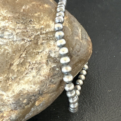 Stretch Navajo 4mm Beads 8” Sterling Silver Bracelet 90403