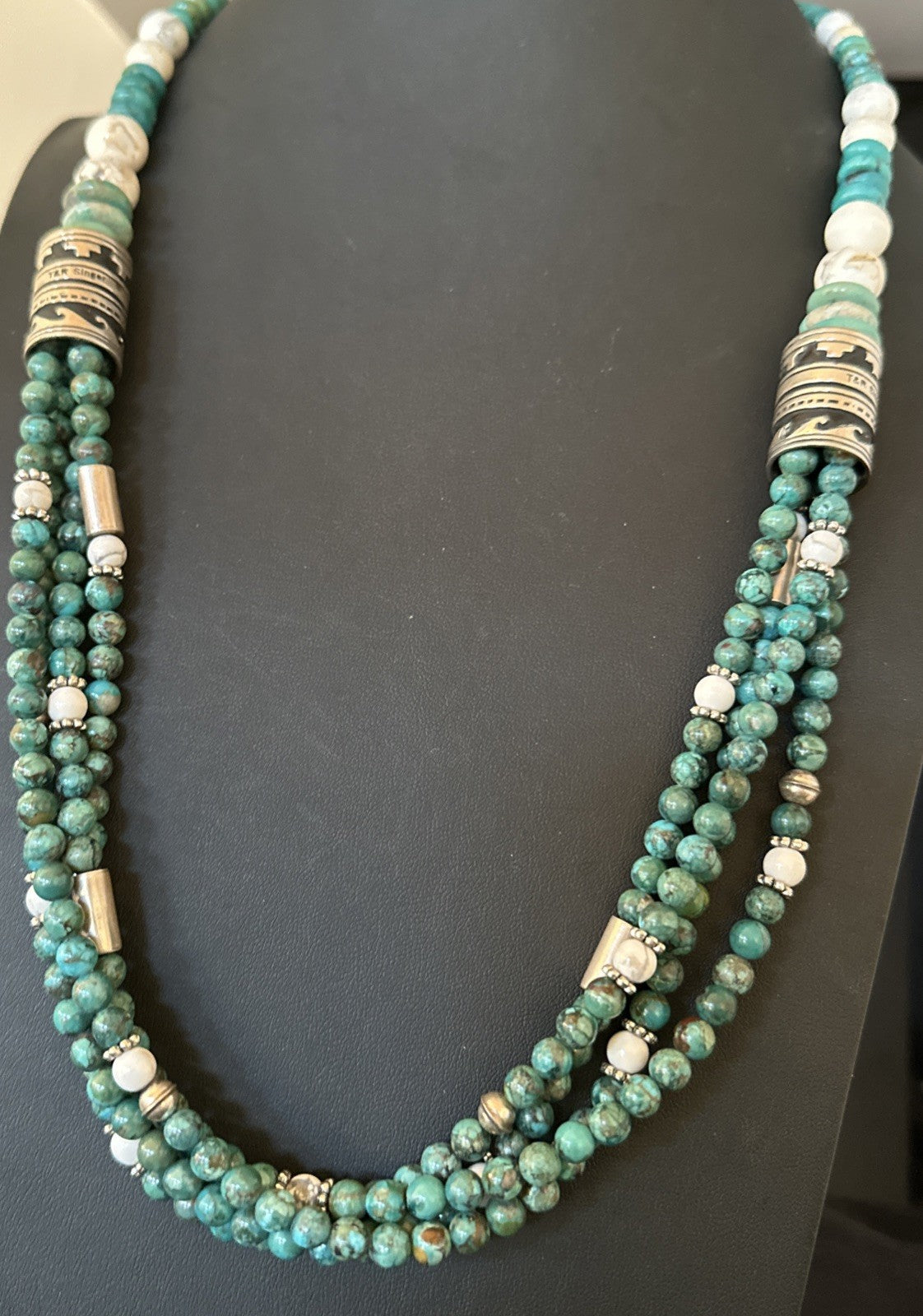 Tommy & Rosita Singer T R Sterling Silver Turquoise 4 Strand Necklace 30” 19758