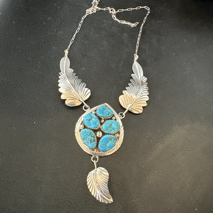 Blue Kingman Turquoise Navajo Sterling Silver Cluster Pendant 18575