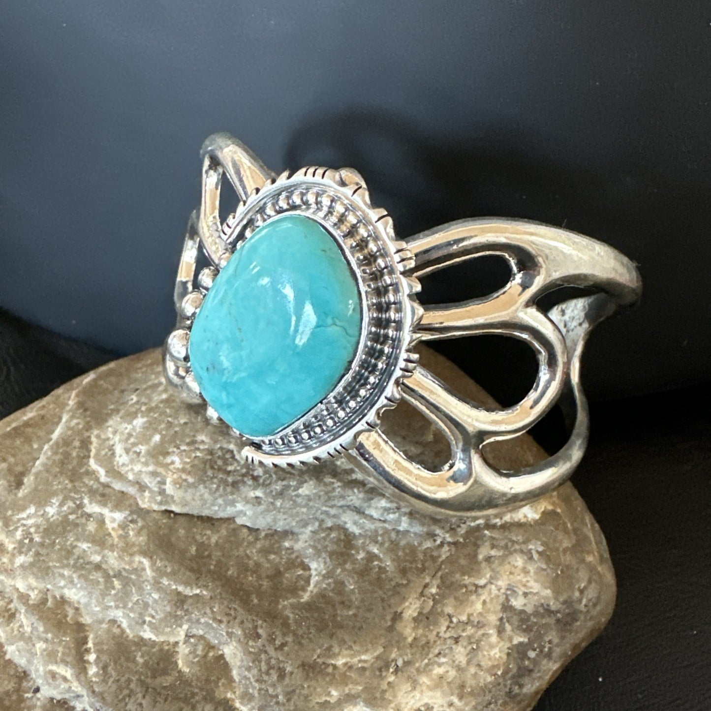 Tufa Women Blue Kingman Turquoise Navajo Sterling Silver Cuff Bracelet 19352