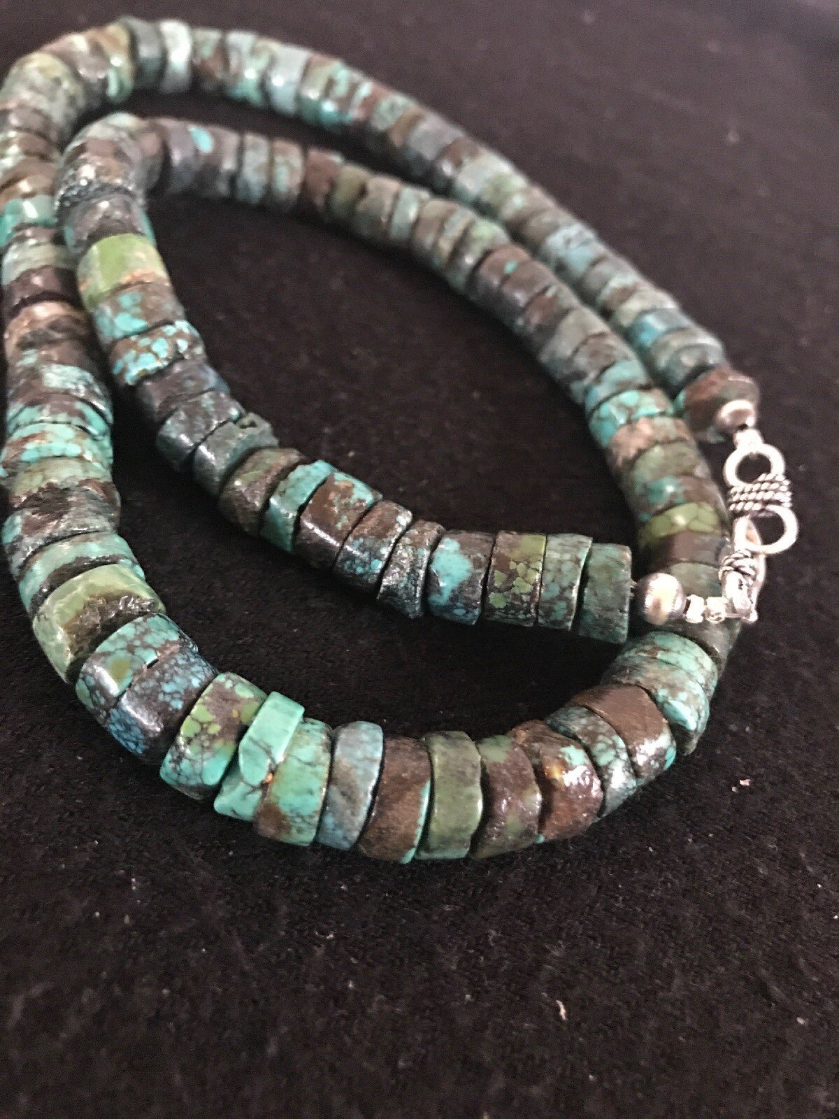 Southwestern Turquoise Heishi Sterling Silver Bead Necklace 10mm 20” 8505