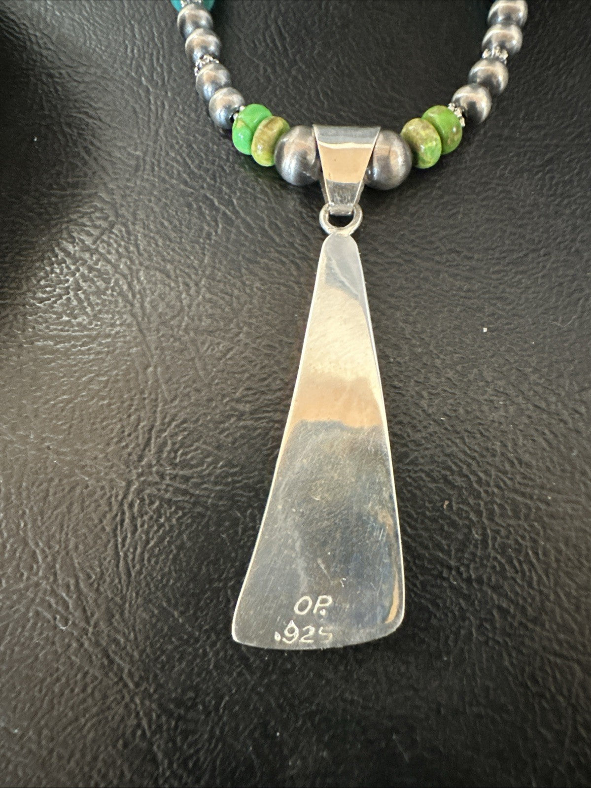 Blue Green Turquoise  Gaspeite Pendant Navajo Sterling Silver Necklace 19665
