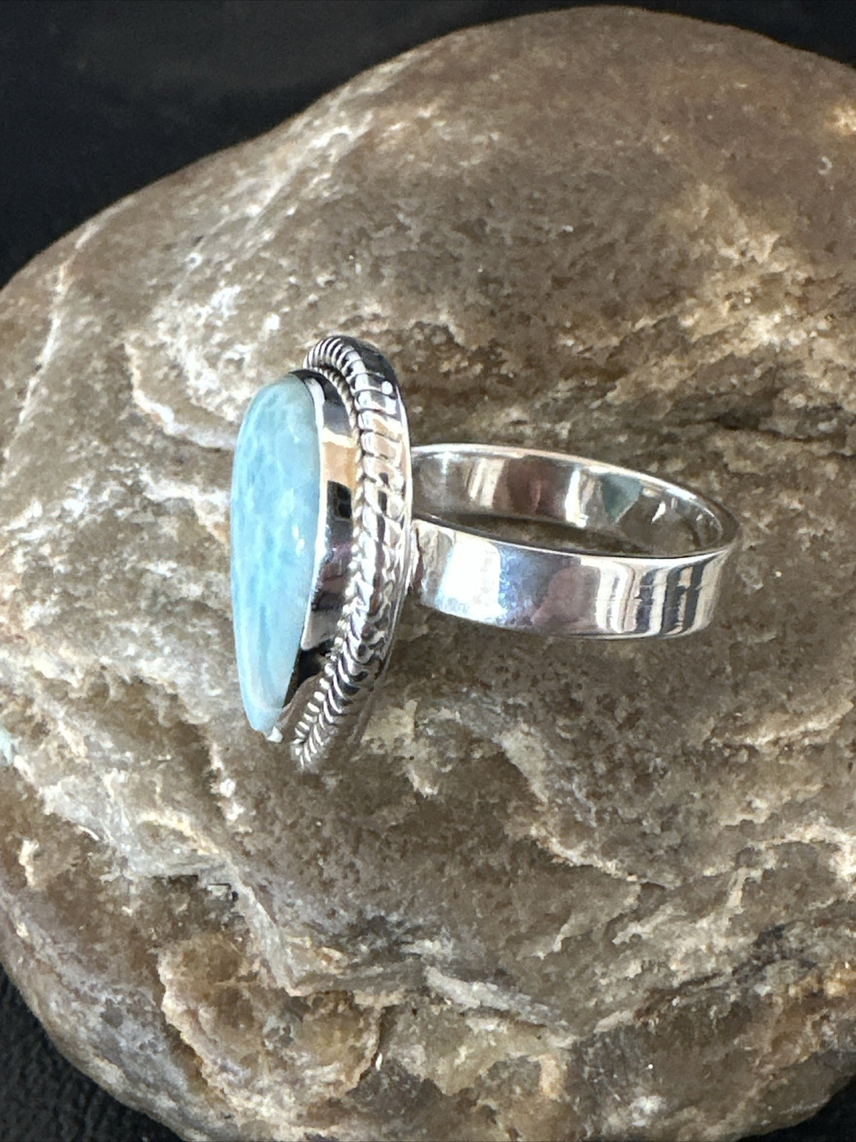 Womens Blue Larimar Navajo Sterling Silver Ring Size 9 17675